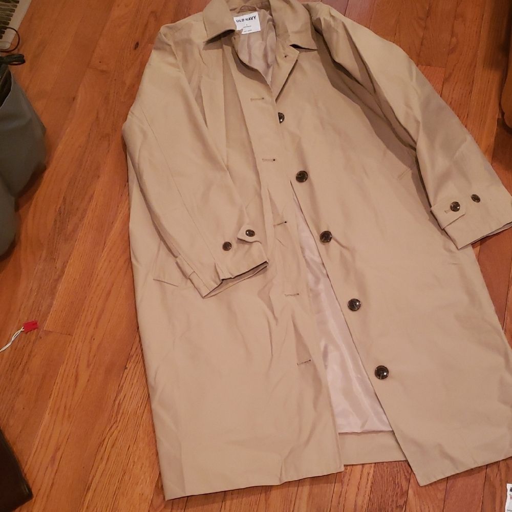 Old Navy Beige Button-Up Trench Coat